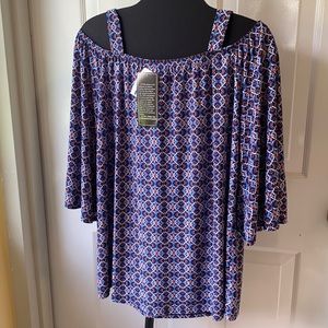 Women’s off the shoulder pink&blue fashion blouse
